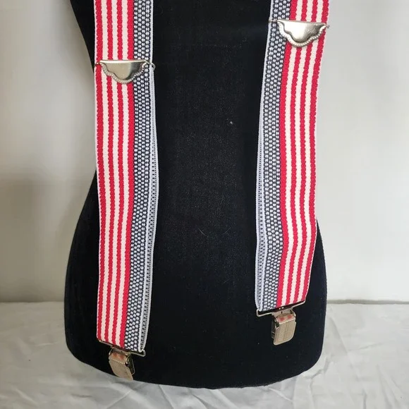 Vintage USA American Flag Suspenders 42" Red White Blue - Picture 2 of 4